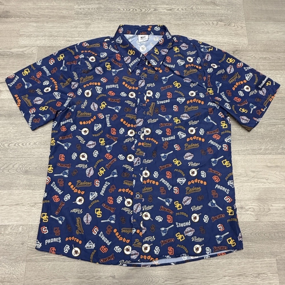 San Diego Padres Button Up Shirt Mens XL Blue All Over Print MLB Baseball
